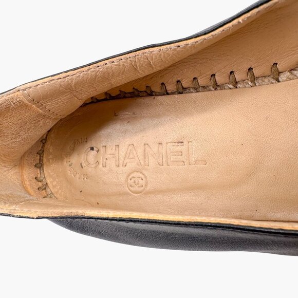 Chanel Black Leather CC Logo Espadrille Flats Size 39 US 8.5 Platform Shoes - Picture 13 of 14